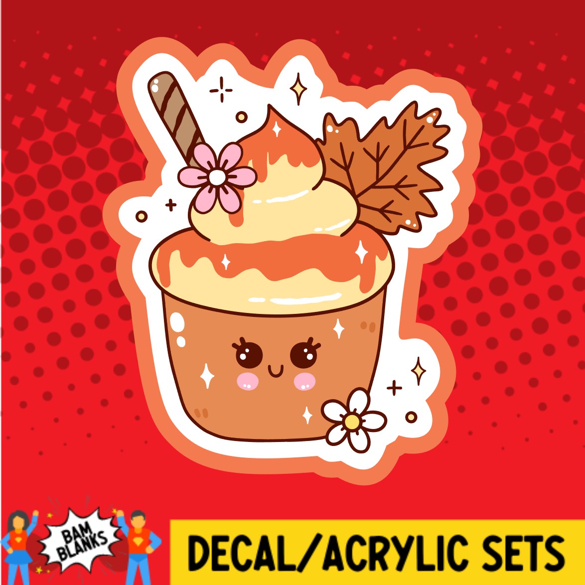 Groovy Fall Cupcake - DECAL AND ACRYLIC SHAPE #DA03354