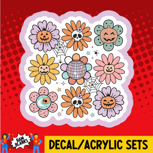 Groovy Halloween Flowers Collage - DECAL AND ACRYLIC SHAPE #DA03359