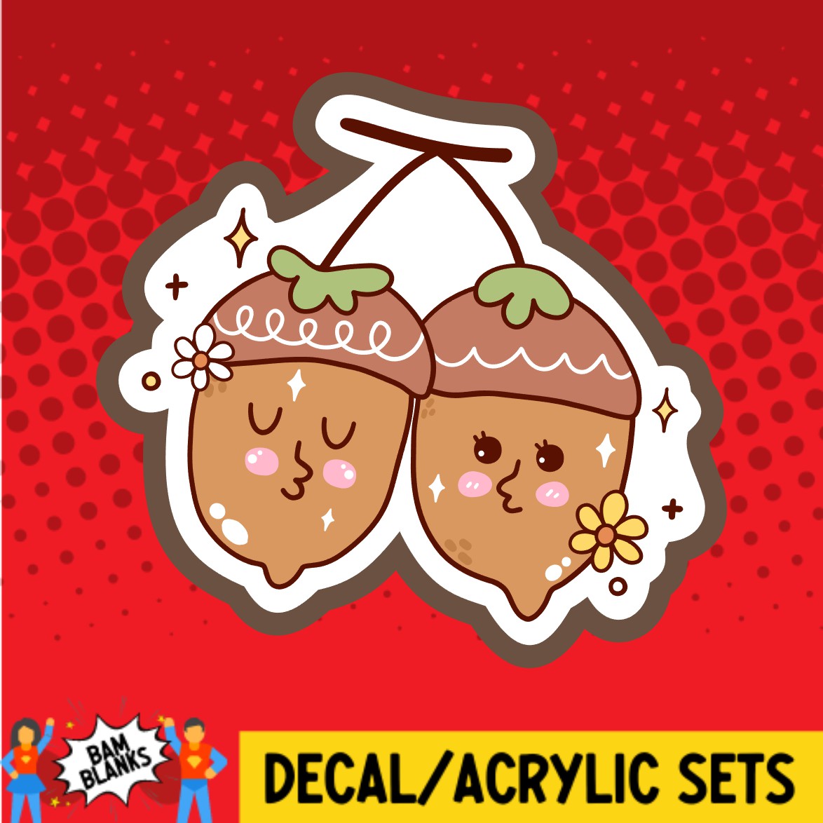 Groovy Kissing Acorns - DECAL AND ACRYLIC SHAPE #DA03303