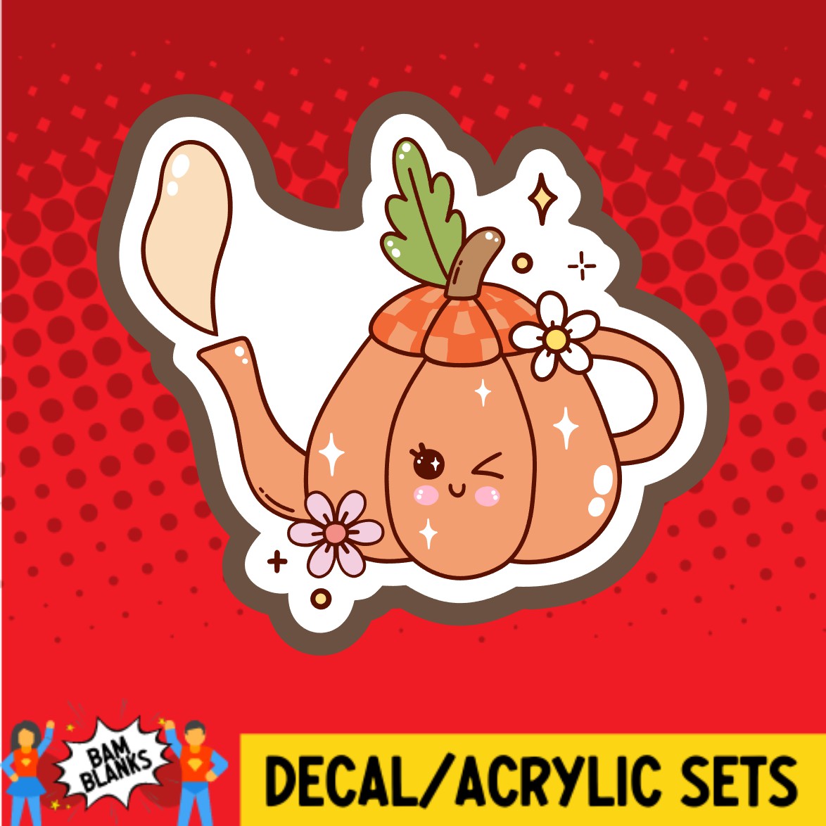 Groovy Pumpkin Tea Pot - DECAL AND ACRYLIC SHAPE #DA03307