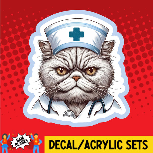 Grumpy Nurse Cat - DECAL AND ACRYLIC SHAPE #DA02357