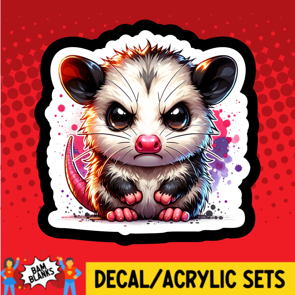 Grumpy Watercolor Opossum - DECAL AND ACRYLIC SHAPE #DA02894 – BAM ...