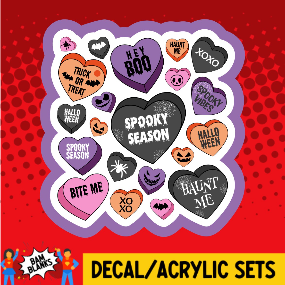 Halloween Candy Hearts - DECAL AND ACRYLIC SHAPE #DA03180