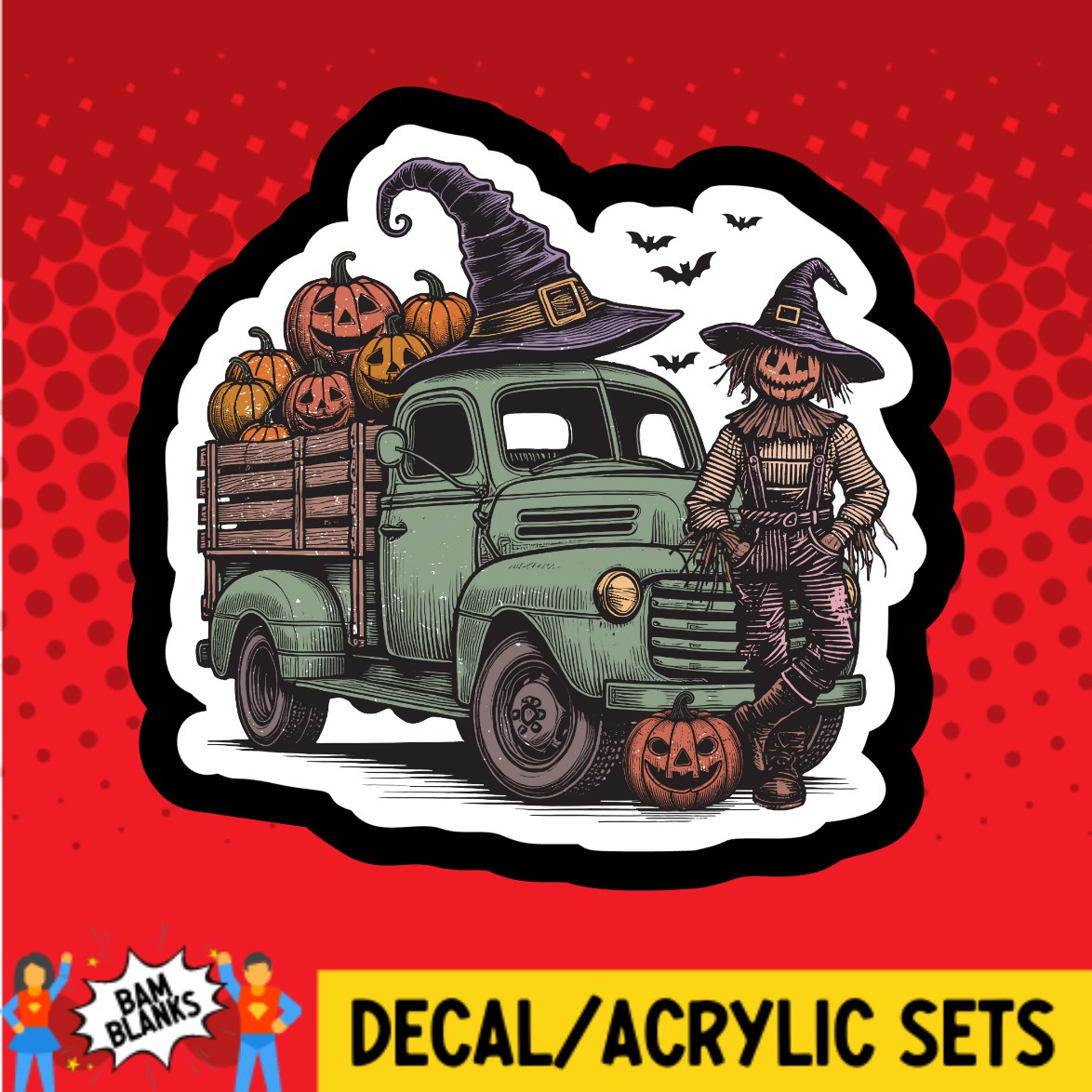 Halloween Truck with Scarecrow - DECAL AND ACRYLIC SHAPE #DA03181