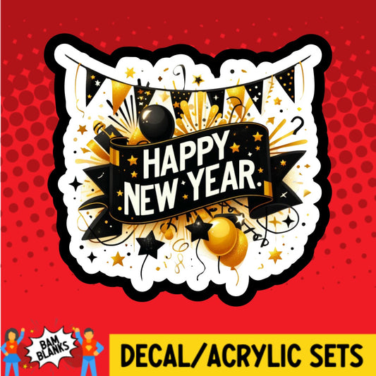 Happy New Year Flags and Balloons - DECAL AND ACRYLIC SHAPE #DA03430