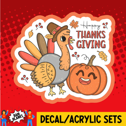 Happy Thanksgiving Turkey and Pumpkins - DECAL AND ACRYLIC SHAPE #DA02334