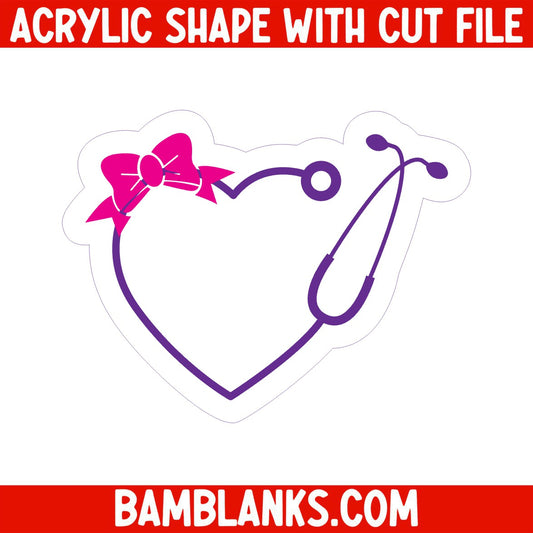 Heart Stethoscope with Bow - Acrylic Shape #1694