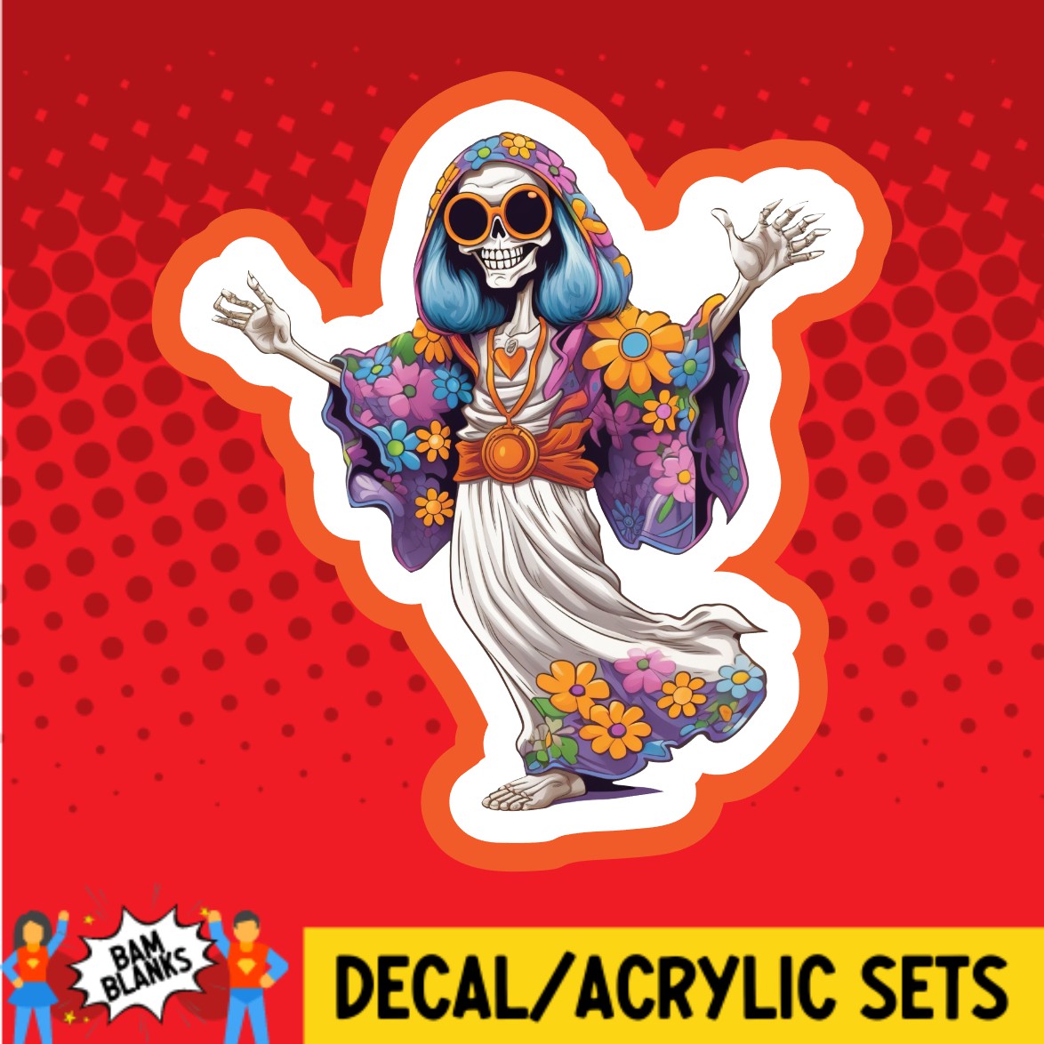 Hippie Skeleton Girl - DECAL AND ACRYLIC SHAPE #DA02294