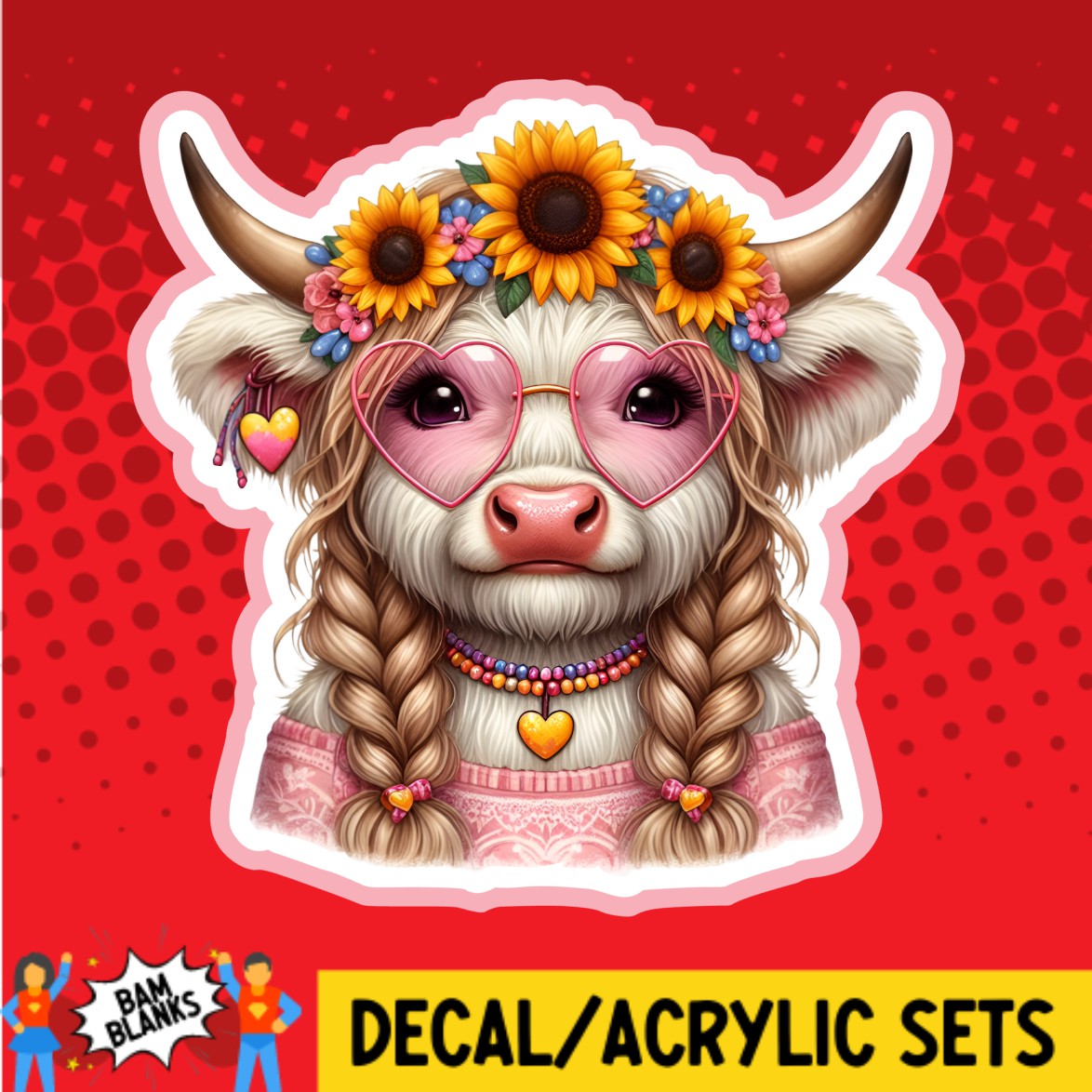 Hippie Sunflower Cow - DECAL AND ACRYLIC SHAPE #DA02506