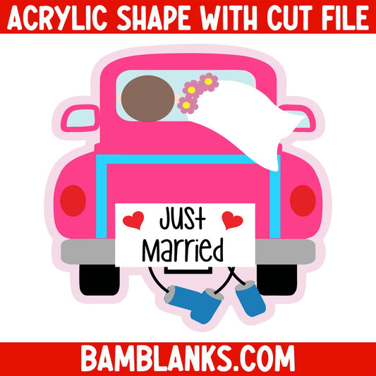 Just Married Car - Acrylic Shape #1390