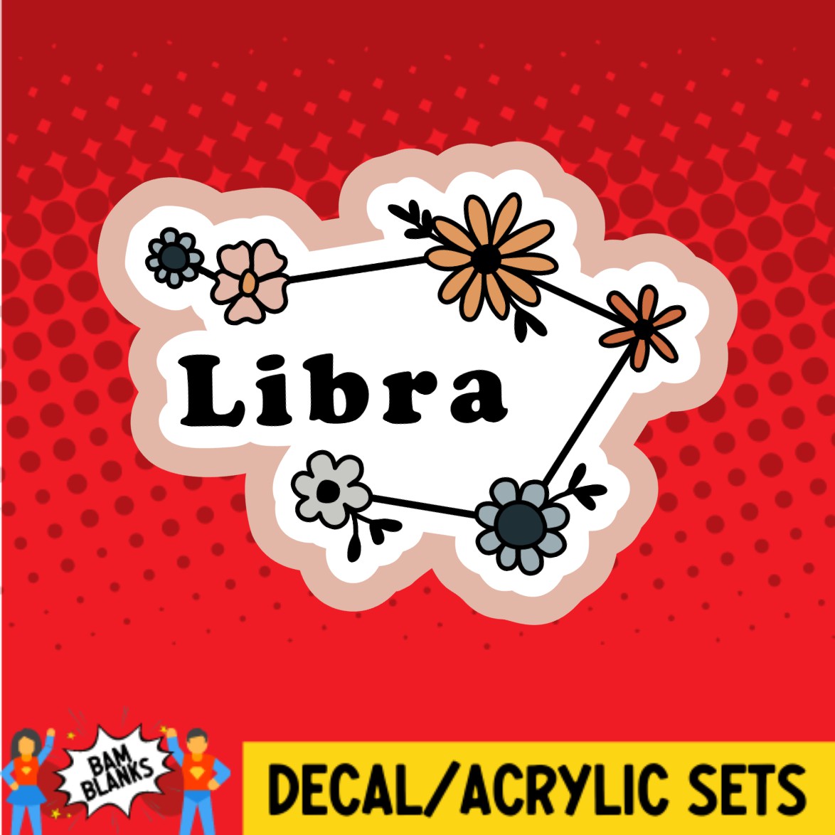 Libra Floral Zodiac - DECAL AND ACRYLIC SHAPE #DA03145