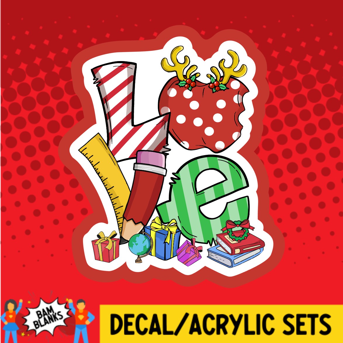 Love Teacher Christmas - DECAL AND ACRYLIC SHAPE #DA02765