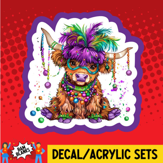 Mardi Gras Highland Cow - DECAL AND ACRYLIC SHAPE #DA03578