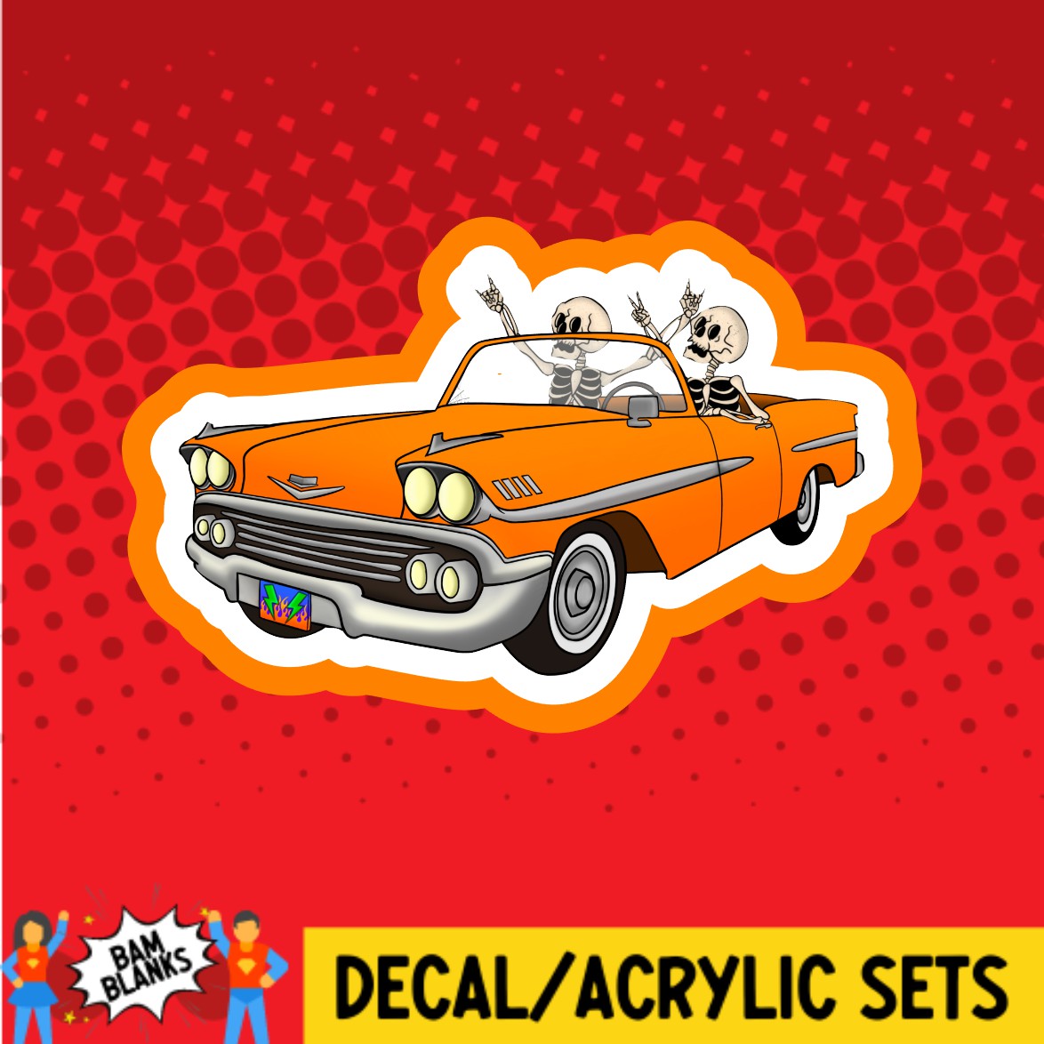 Orange Caddy Skeletons - DECAL AND ACRYLIC SHAPE #DA02354