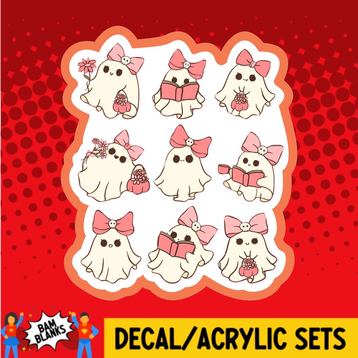 Pink Bow Ghost Group - DECAL AND ACRYLIC SHAPE #DA03018