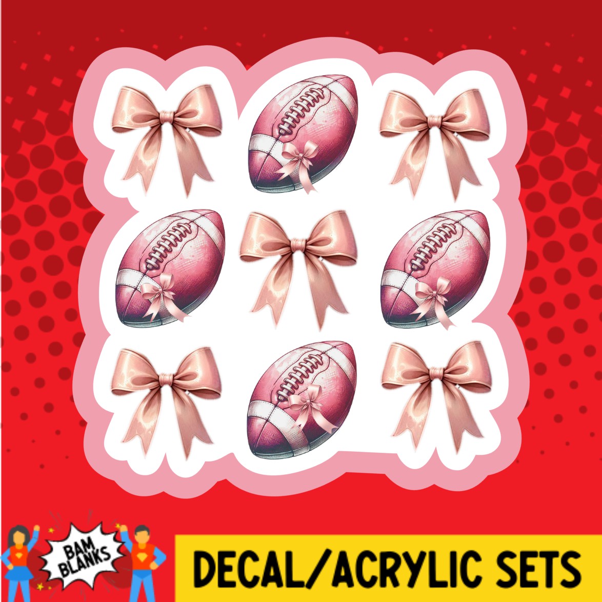 Pink Football Coquette Bow Collage - DECAL AND ACRYLIC SHAPE #DA03335