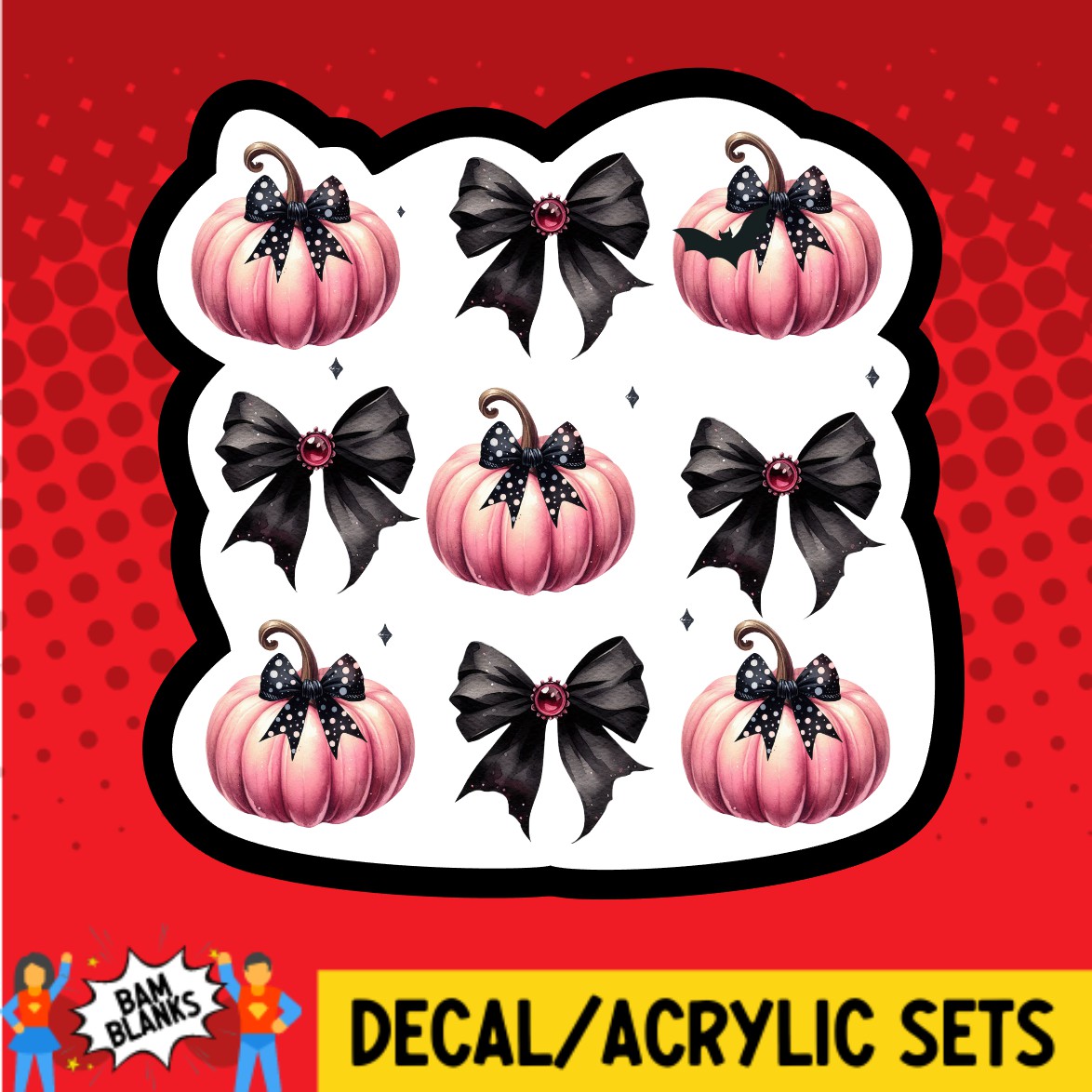 Pink and Black Bows and Pumpkins - DECAL AND ACRYLIC SHAPE #DA03106