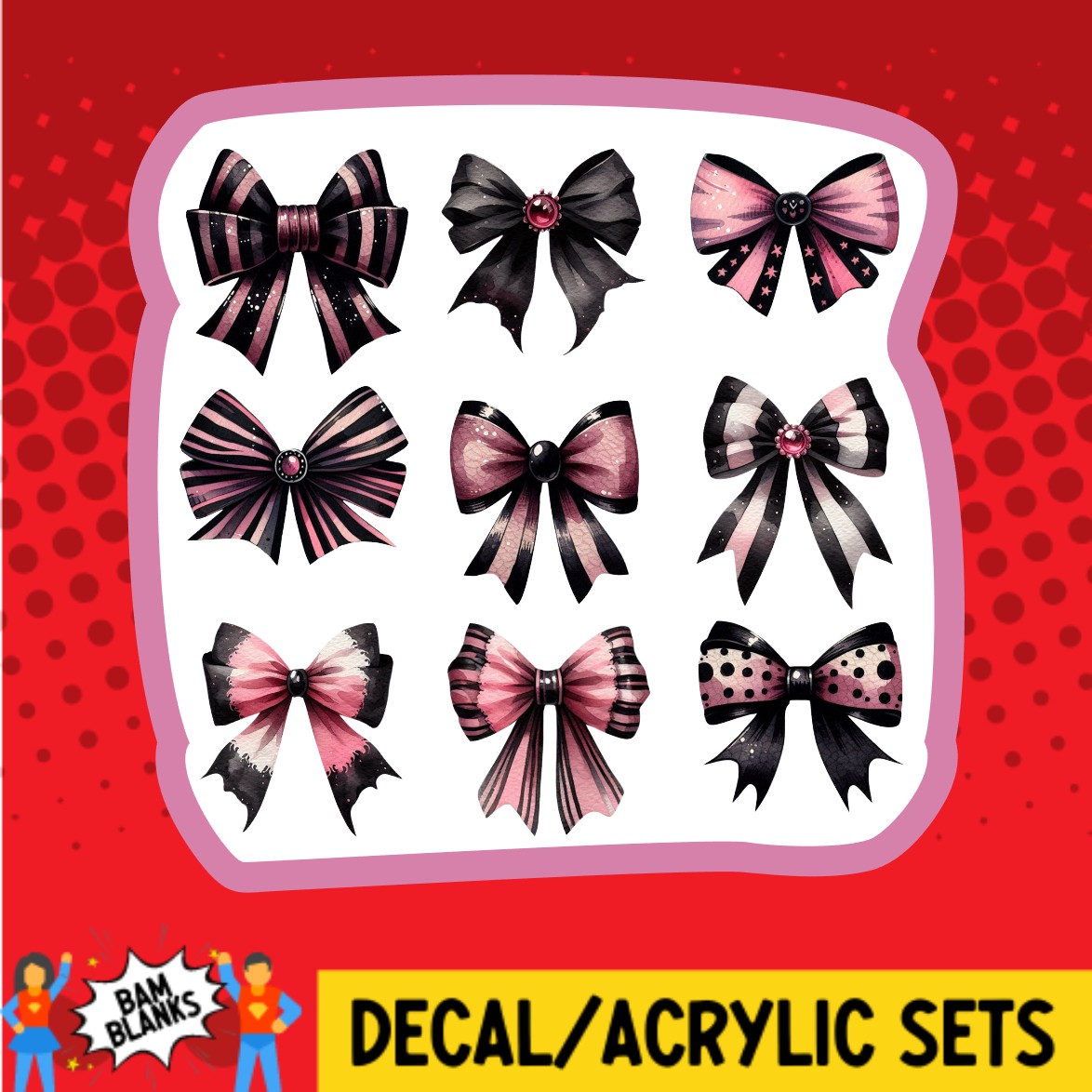 Pink and Black Coquette Bows - DECAL AND ACRYLIC SHAPE #DA03107 – BAM ...