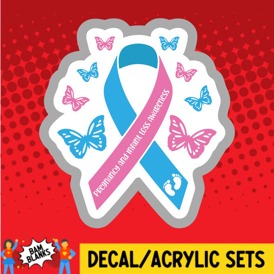 Pregnancy and Infant Loss Awareness Ribbon with Butterflies - DECAL AND ACRYLIC SHAPE #DA03378