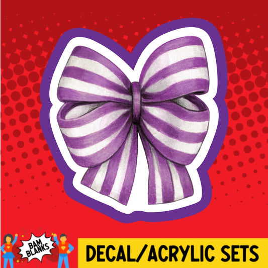 Purple and White Stripe Coquette Bow - DECAL AND ACRYLIC SHAPE #DA03284