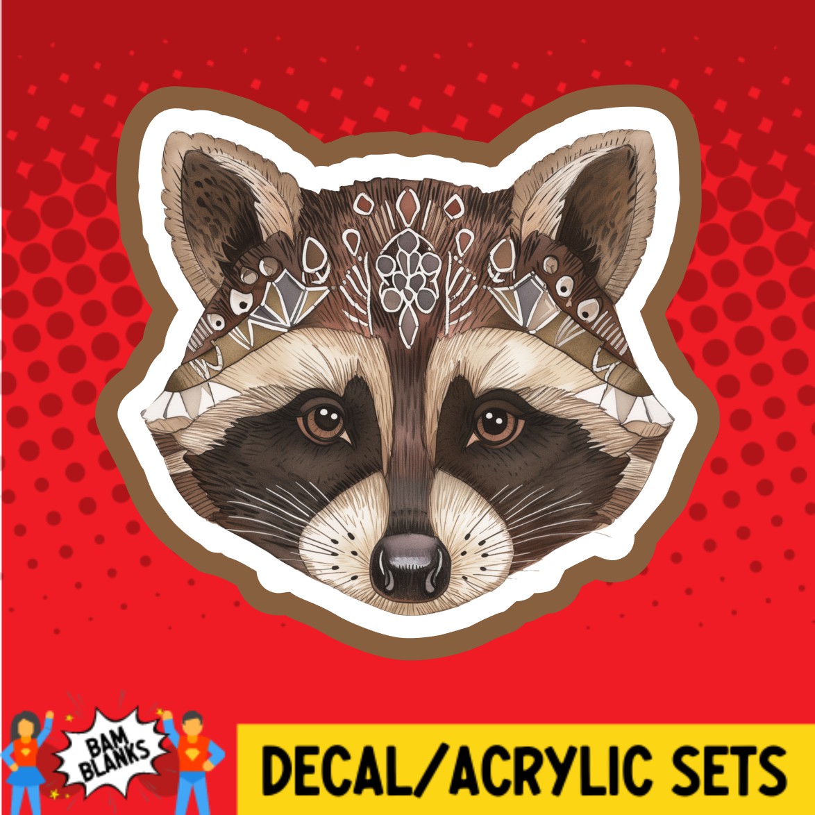 Raccoon Boho - DECAL AND ACRYLIC SHAPE #DA02410 – BAM Blanks and More