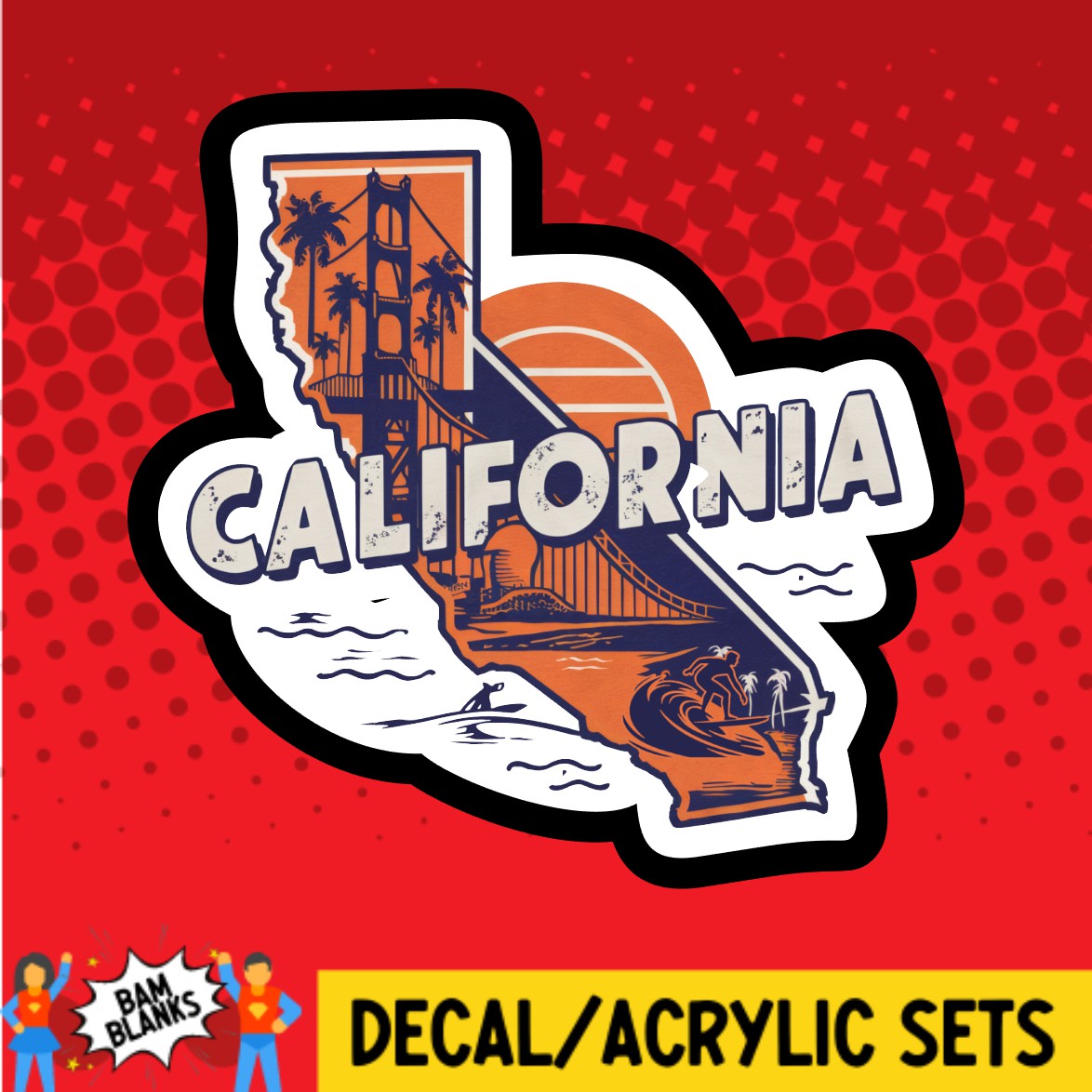 Retro California - DECAL AND ACRYLIC SHAPE #DA03051 – BAM Blanks and More