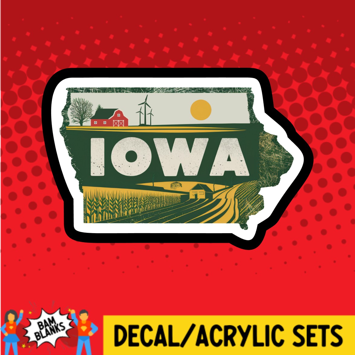 Retro Iowa - DECAL AND ACRYLIC SHAPE #DA03061