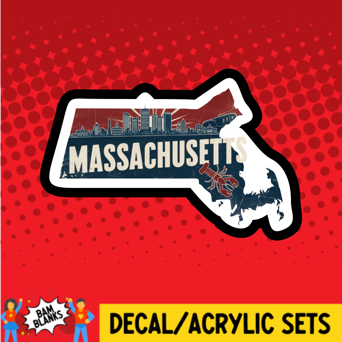 Retro Massachusetts - DECAL AND ACRYLIC SHAPE #DA03067