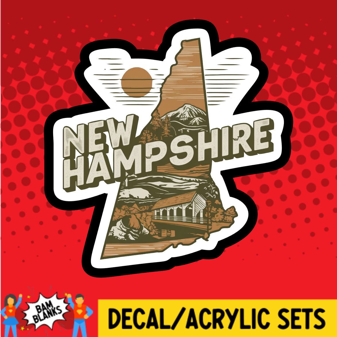 Retro New Hampshire - DECAL AND ACRYLIC SHAPE #DA03075