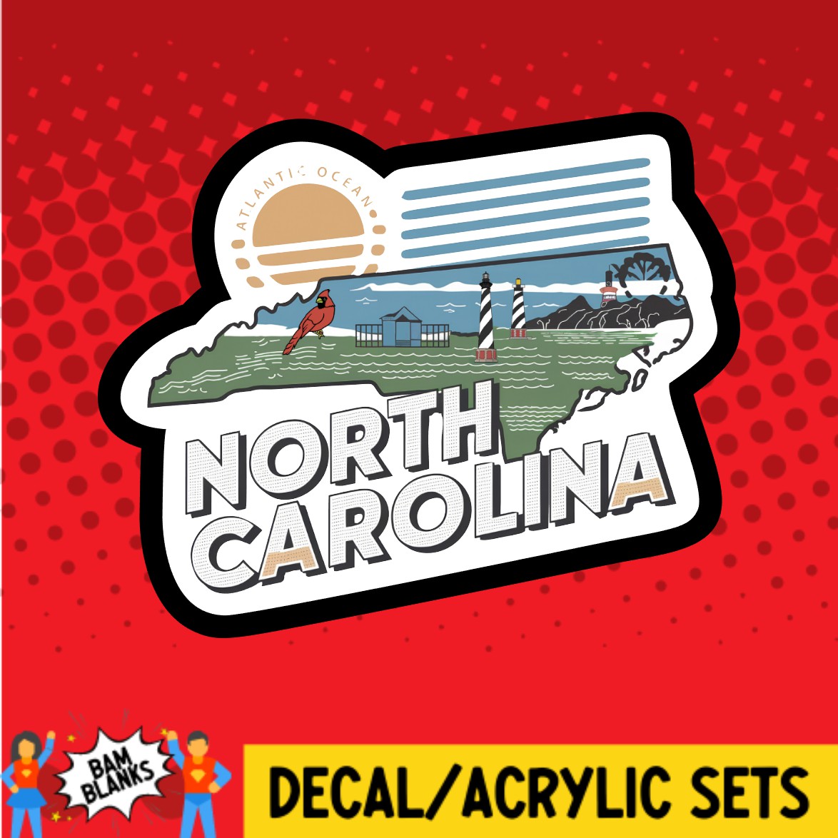 Retro North Carolina - DECAL AND ACRYLIC SHAPE #DA03079