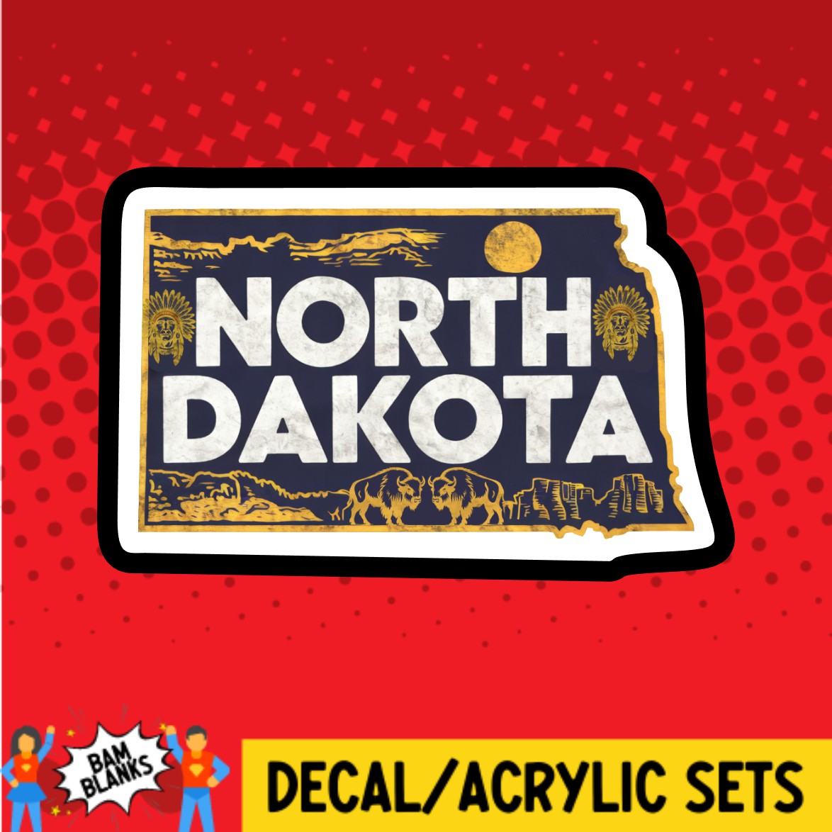 Retro North Dakota - DECAL AND ACRYLIC SHAPE #DA03080