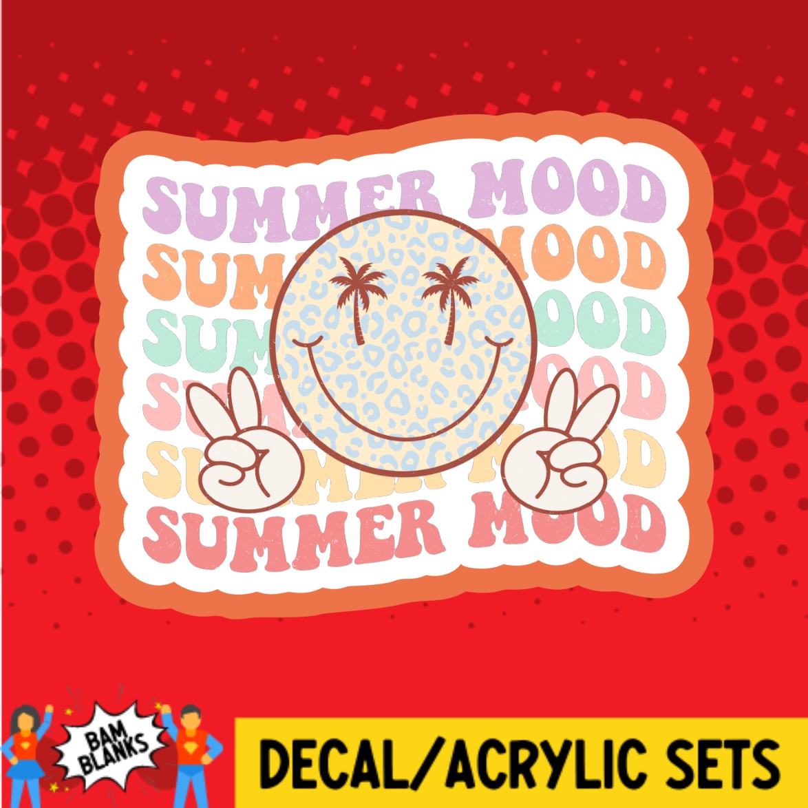 Retro Summer Mood Smiley - DECAL AND ACRYLIC SHAPE #DA02653