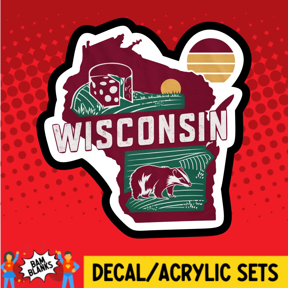 Retro Wisconsin - DECAL AND ACRYLIC SHAPE #DA03095 – BAM Blanks and More