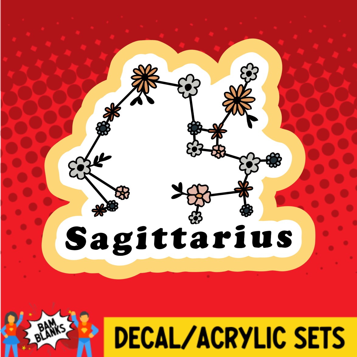 Sagittarius Floral Zodiac - DECAL AND ACRYLIC SHAPE #DA03147