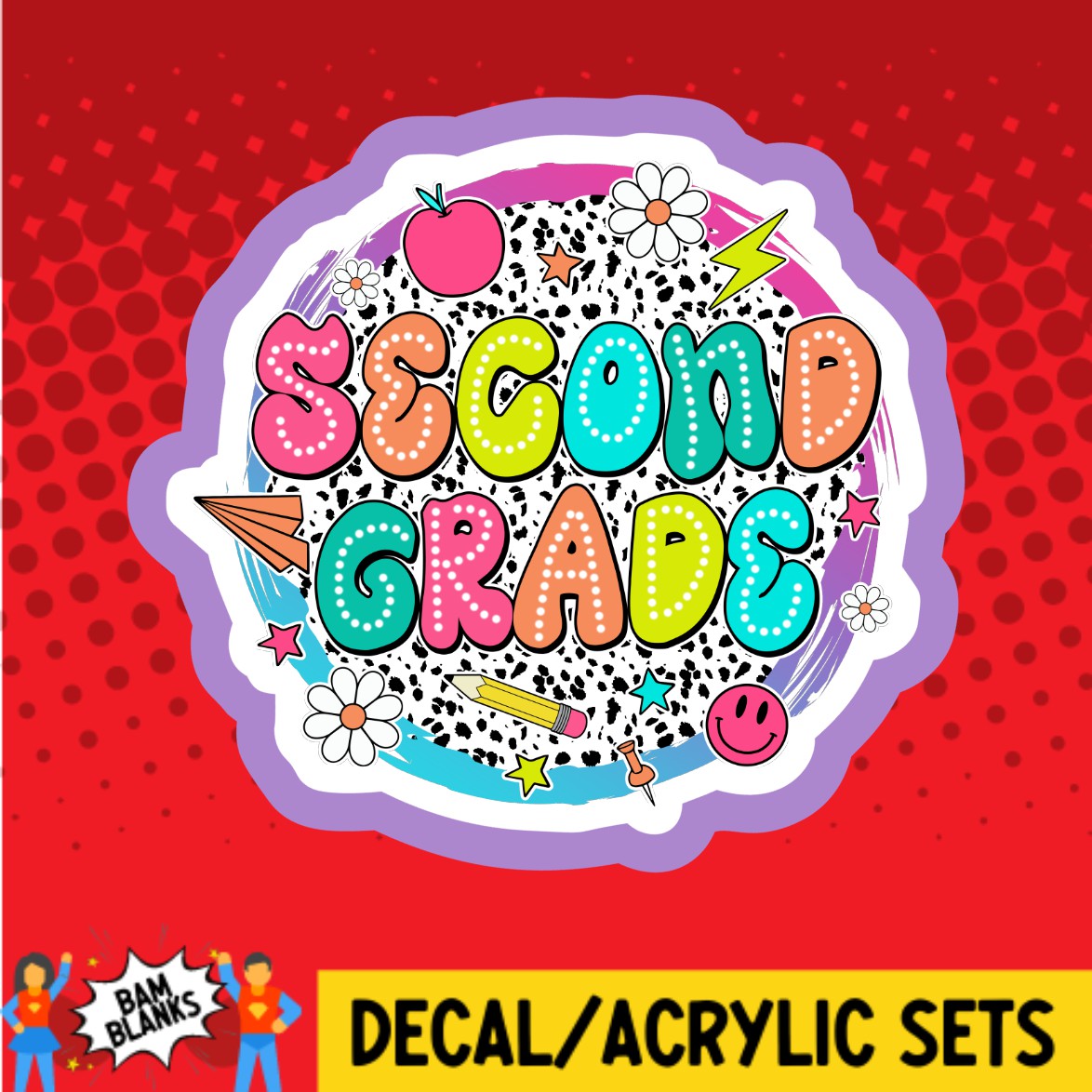 Second Grade Retro Circle - DECAL AND ACRYLIC SHAPE #DA03199