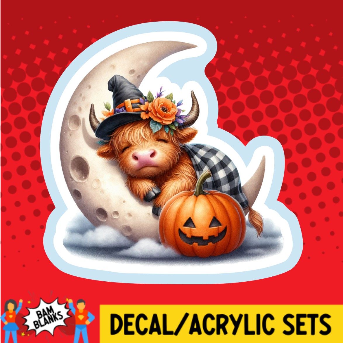 Sleepy Fall Cow - DECAL AND ACRYLIC SHAPE #DA02708