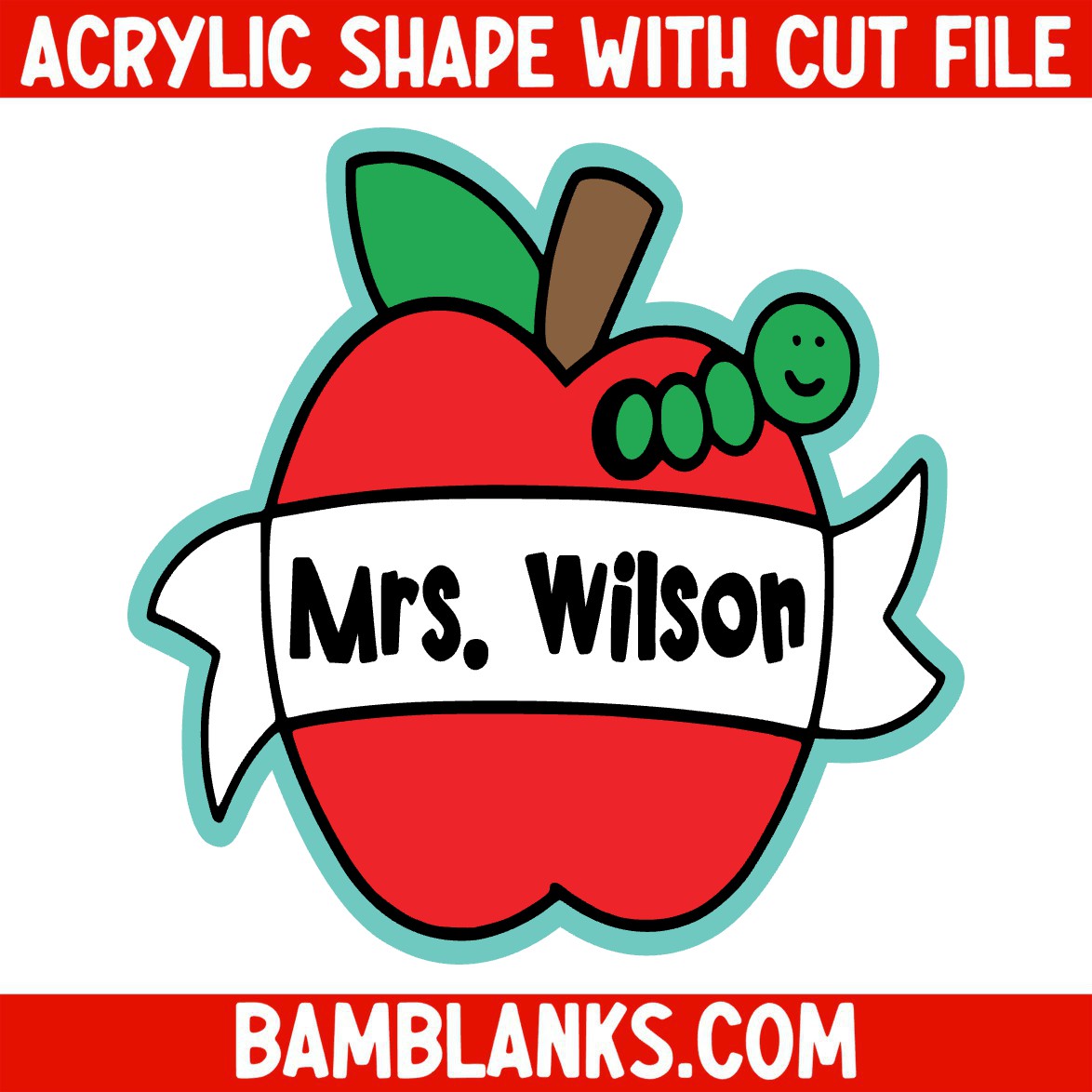 Teacher Apple with Worm - Acrylic Shape #1492