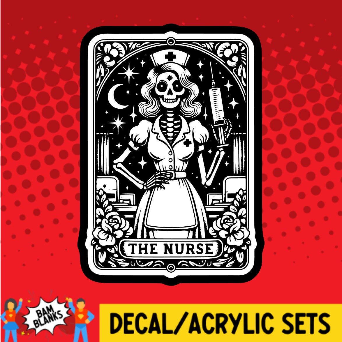 The Nurse Skeleton Tarot Card - DECAL AND ACRYLIC SHAPE #DA02678