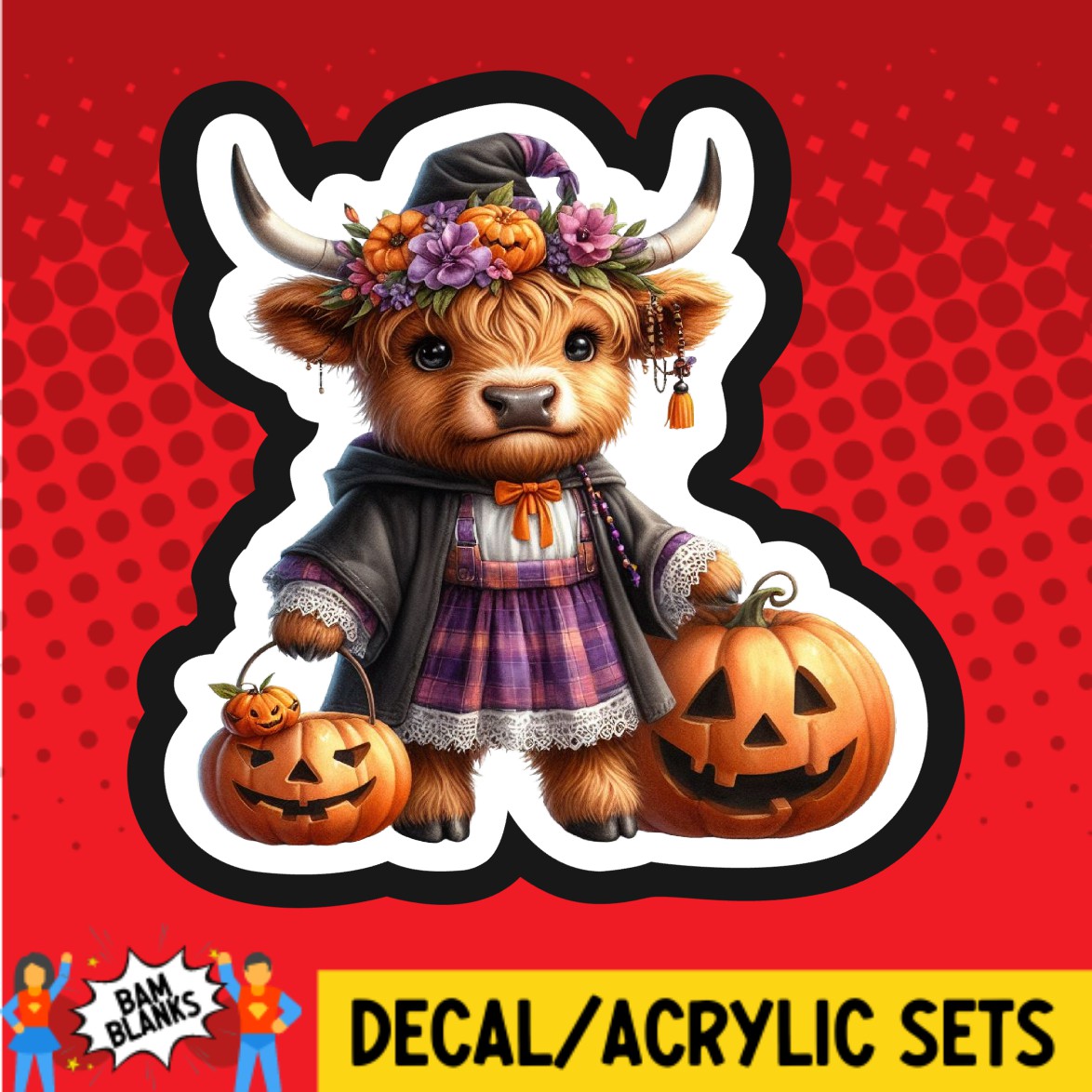 Trick or Treat Highland Cow - DECAL AND ACRYLIC SHAPE #DA02714