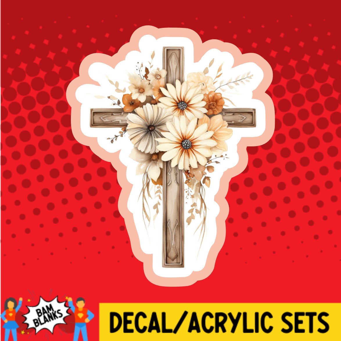 Vintage Boho Fall Cross 2 - DECAL AND ACRYLIC SHAPE #DA02310