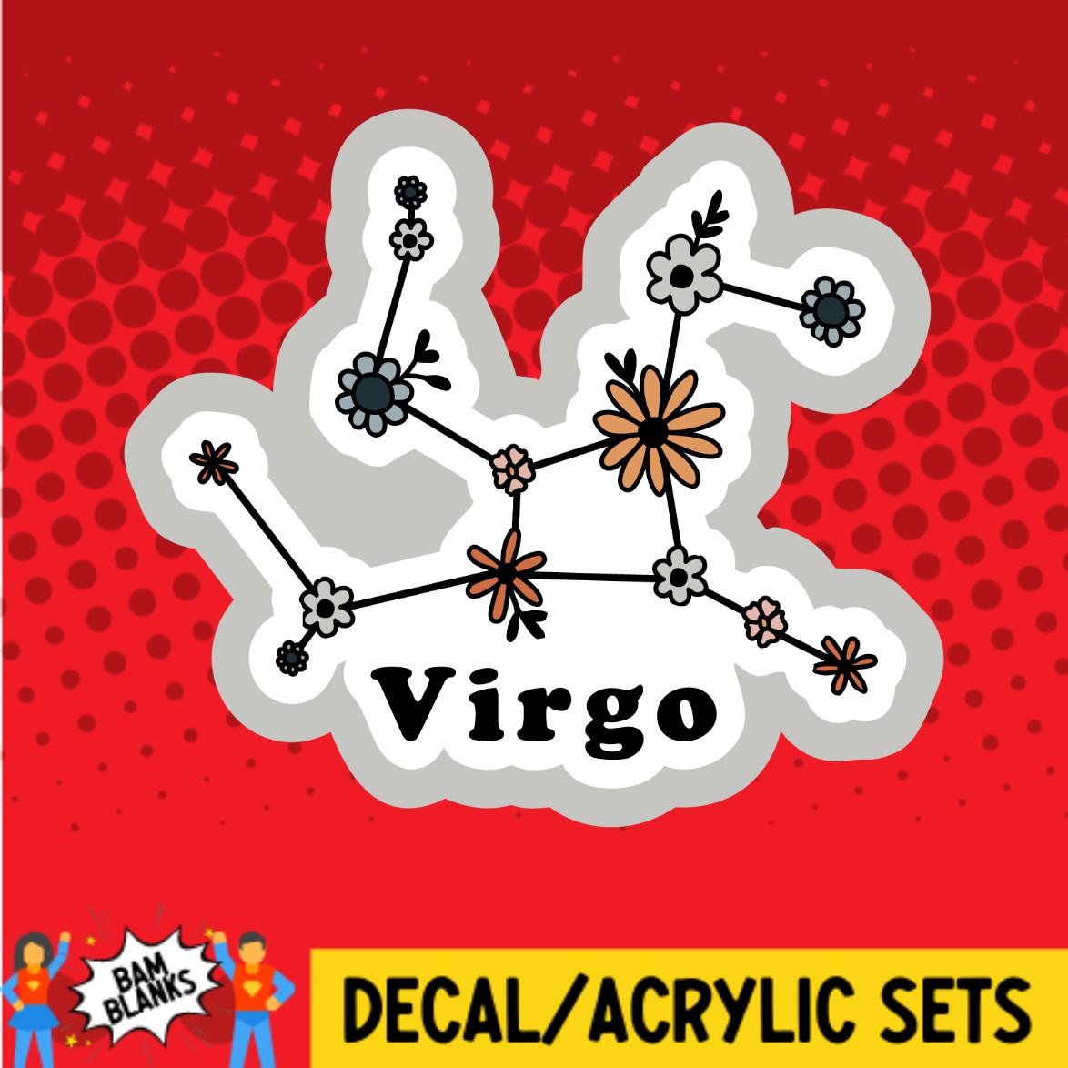 Virgo Floral Zodiac - DECAL AND ACRYLIC SHAPE #DA03150