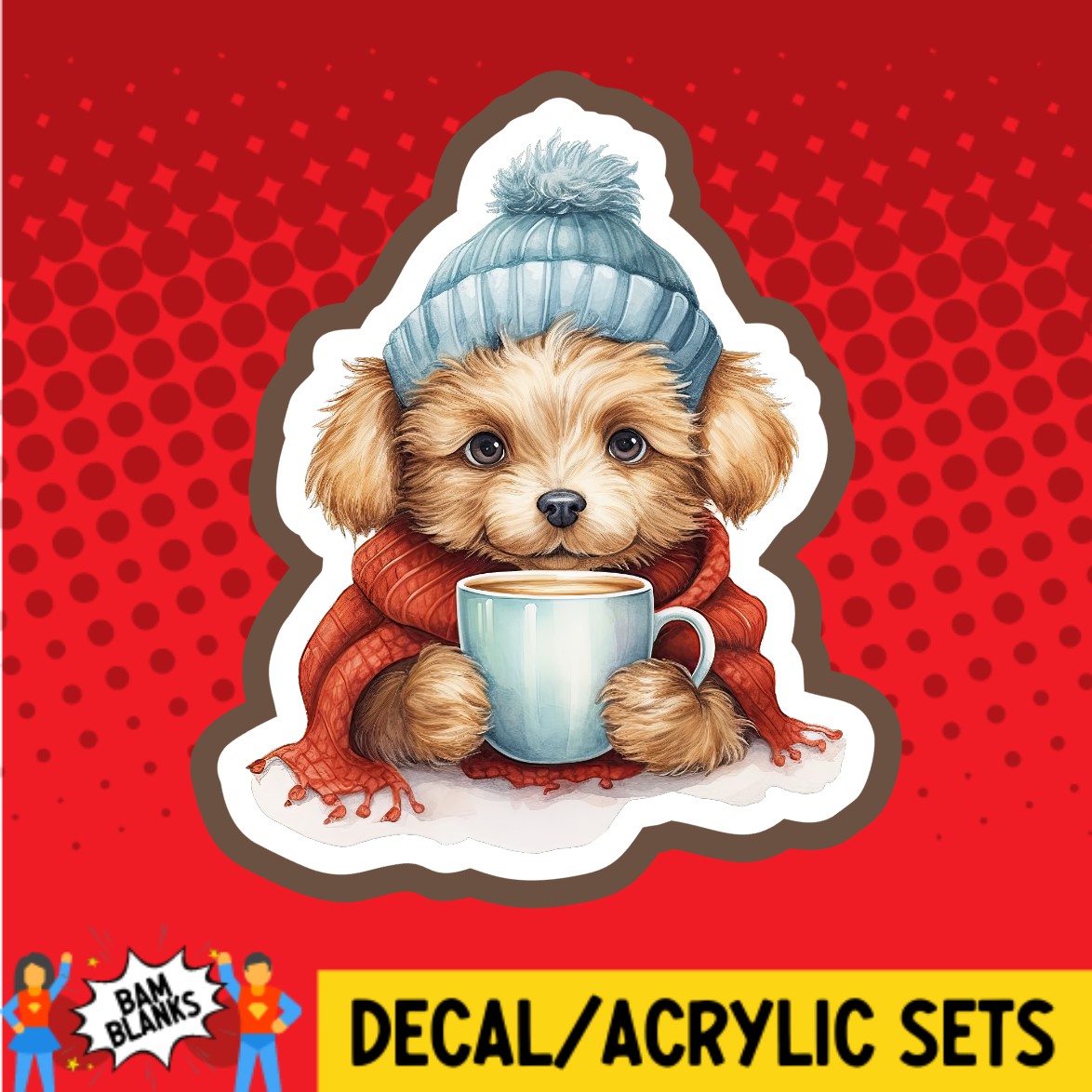 Winter Pup with Coffee - DECAL AND ACRYLIC SHAPE #DA02603