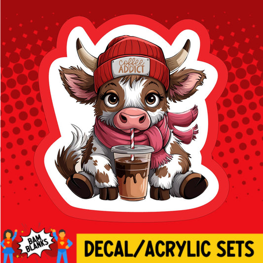 Coffee Addict Highland Cow - DECAL AND ACRYLIC SHAPE #DA03648