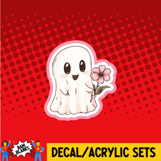 Ghost Holding Pink Flower - DECAL AND ACRYLIC SHAPE #DA03742