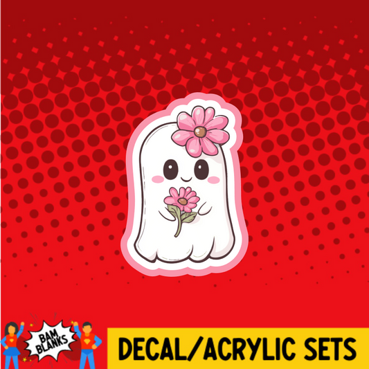 Ghost Holding Pink Flower 2 - DECAL AND ACRYLIC SHAPE #DA03743