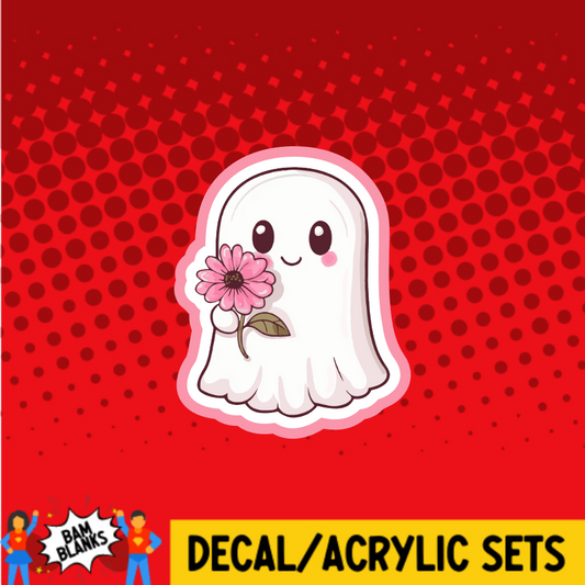 Ghost Holding Pink Flower 3 - DECAL AND ACRYLIC SHAPE #DA03744