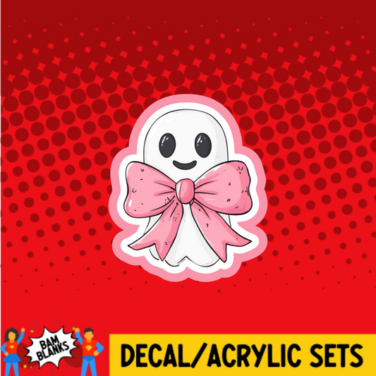 Ghost with Pink Bowtie - DECAL AND ACRYLIC SHAPE #DA03741