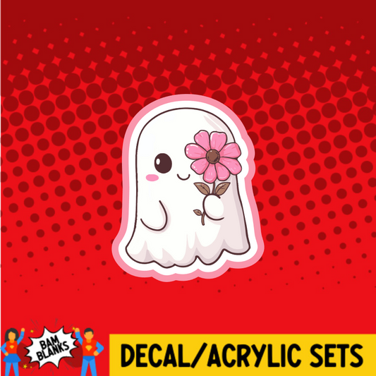 Ghost with Pink Flower Covering Eye - DECAL AND ACRYLIC SHAPE #DA03745