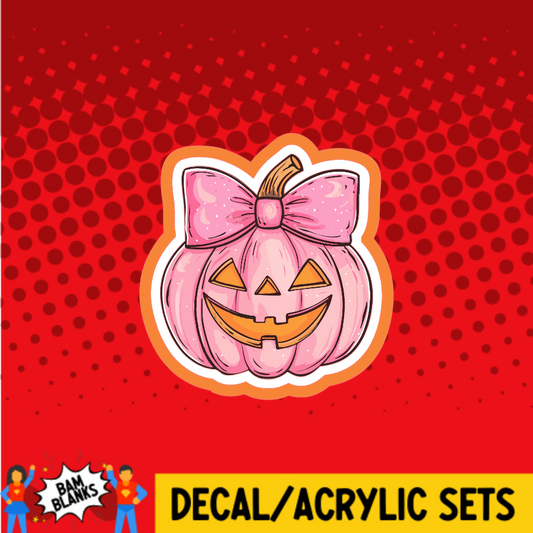Pink Jack o Lantern with Bow - DECAL AND ACRYLIC SHAPE #DA03747