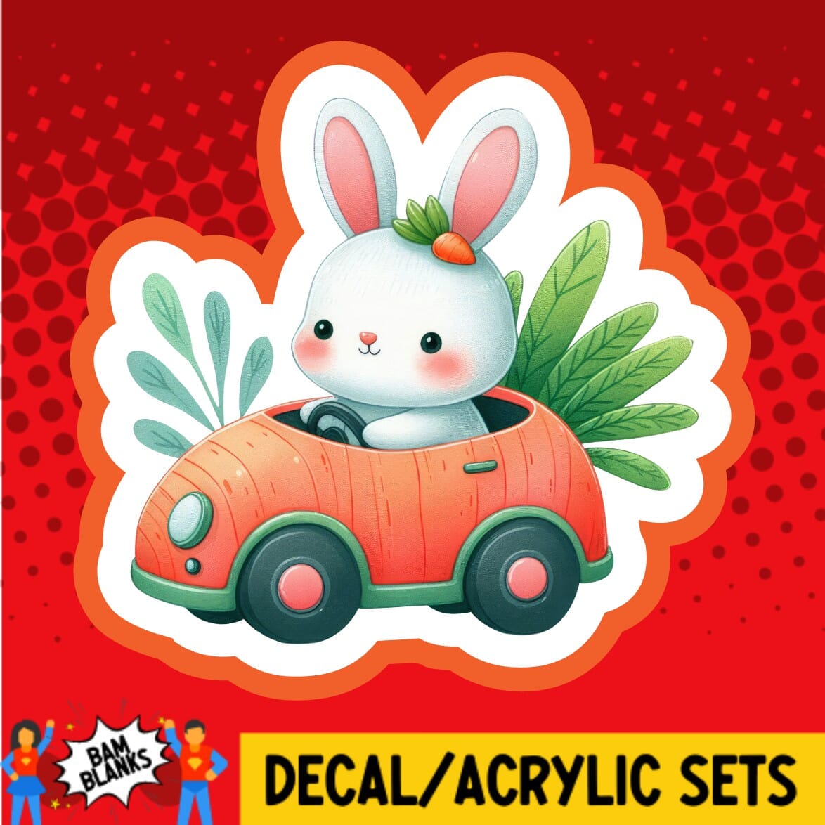 Bunny in Carrot Car - DECAL AND ACRYLIC SHAPE #DA01877